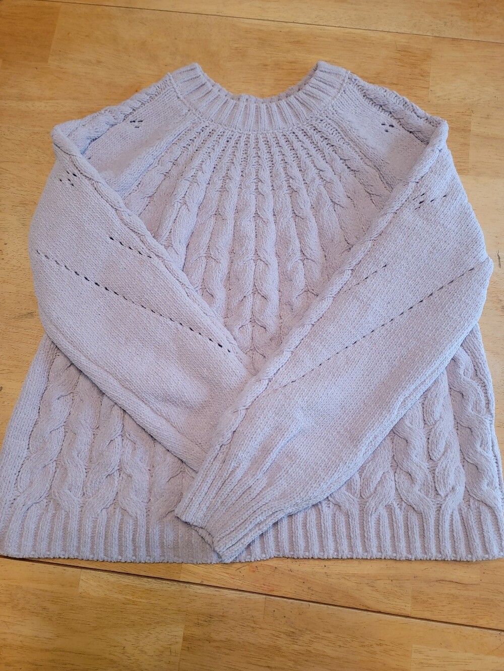 Cozy Cable Knit Girls Creneck Sweater - Light Lavender, XL
